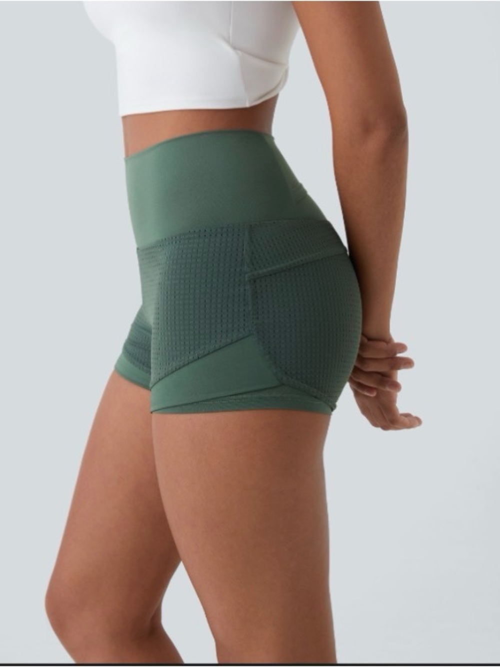 HALARA Perforated High-Waist Athletic Shorts — Sage Green XS